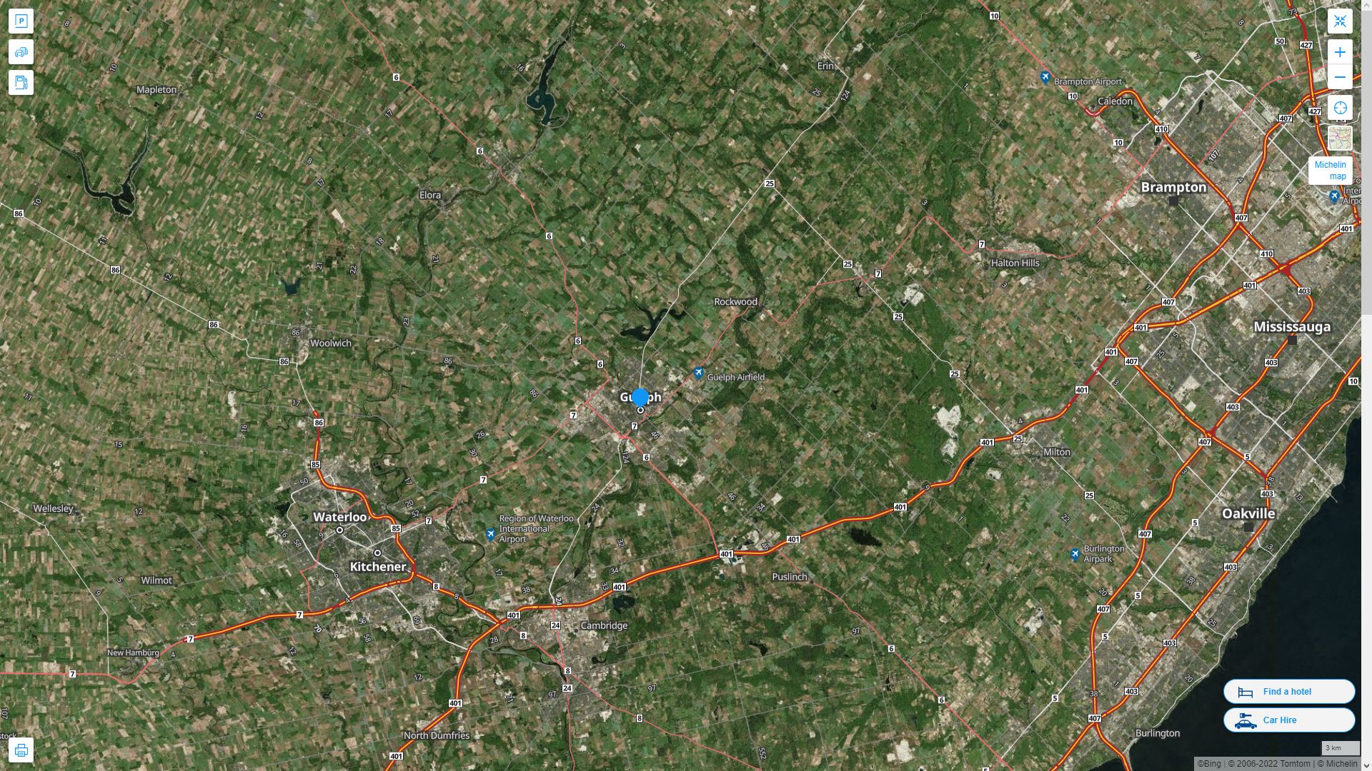 Guelph Highway and Road Map with Satellite View